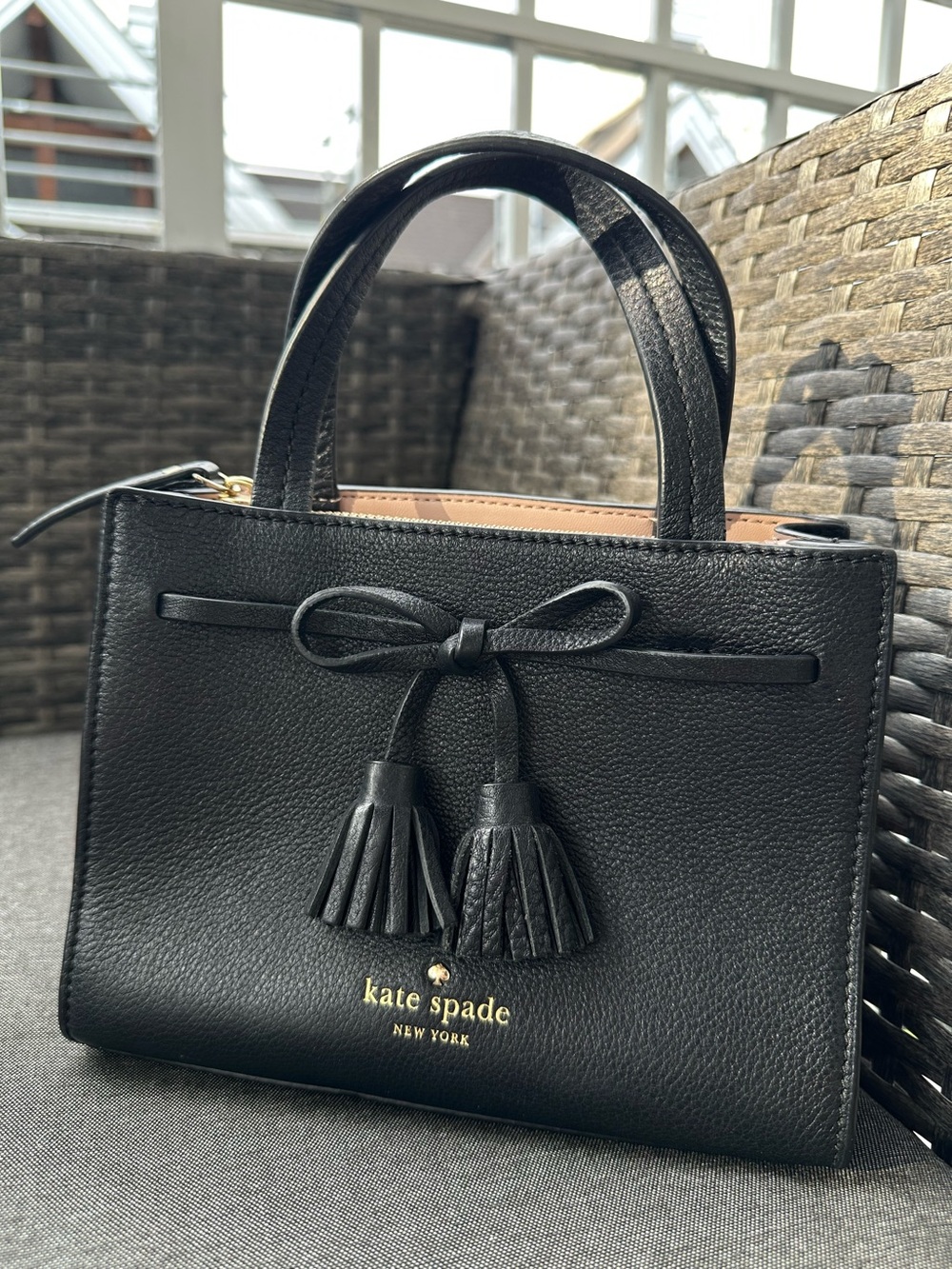 Kate Spade ♠️ Black Leather Mini Purse with Iconic Tassel Bow